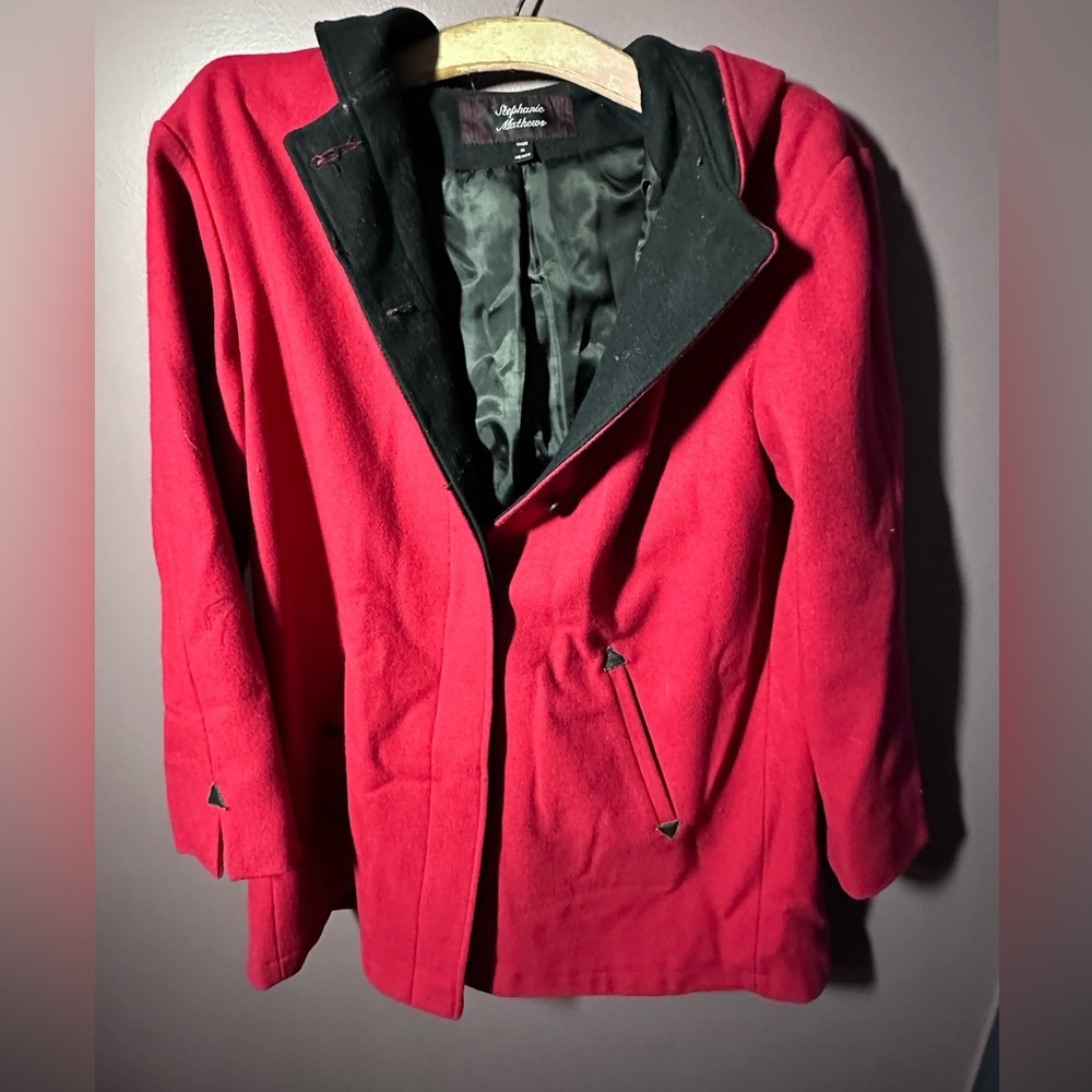 Red Wool Blend Coat by Stephanie Mathews